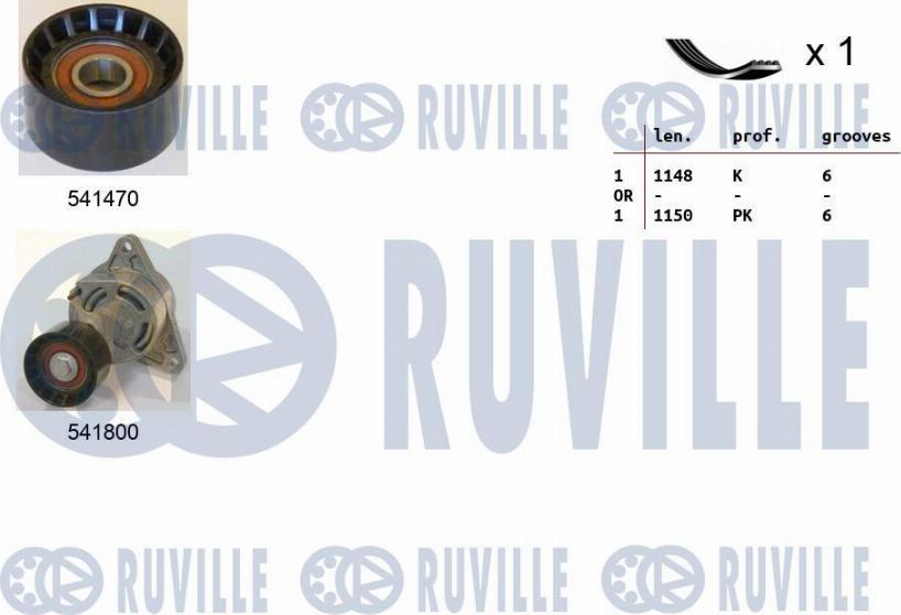 Ruville 570082 - Jeu de courroies trapézoïdales à nervures cwaw.fr