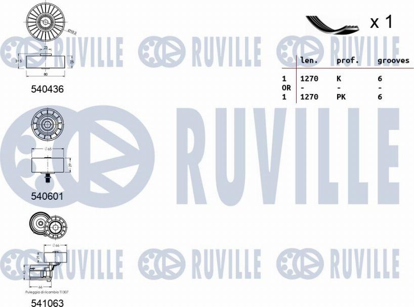 Ruville 570180 - Jeu de courroies trapézoïdales à nervures cwaw.fr