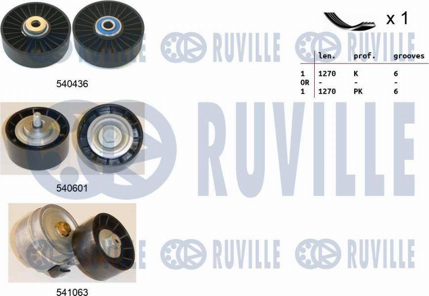 Ruville 570180 - Jeu de courroies trapézoïdales à nervures cwaw.fr