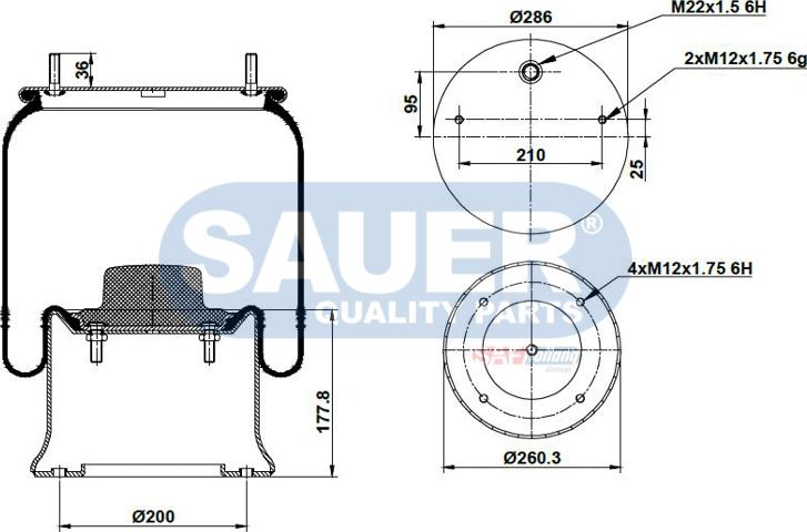 SAUER S2294023303 - Ressort pneumatique, suspension pneumatique cwaw.fr