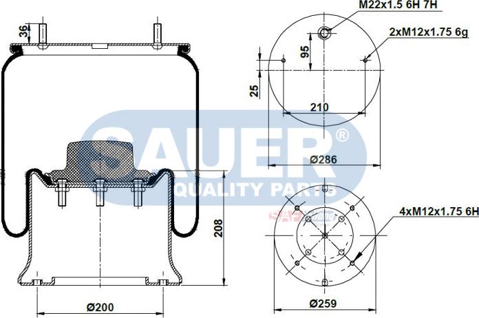 SAUER S2290912301 - Ressort pneumatique, suspension pneumatique cwaw.fr