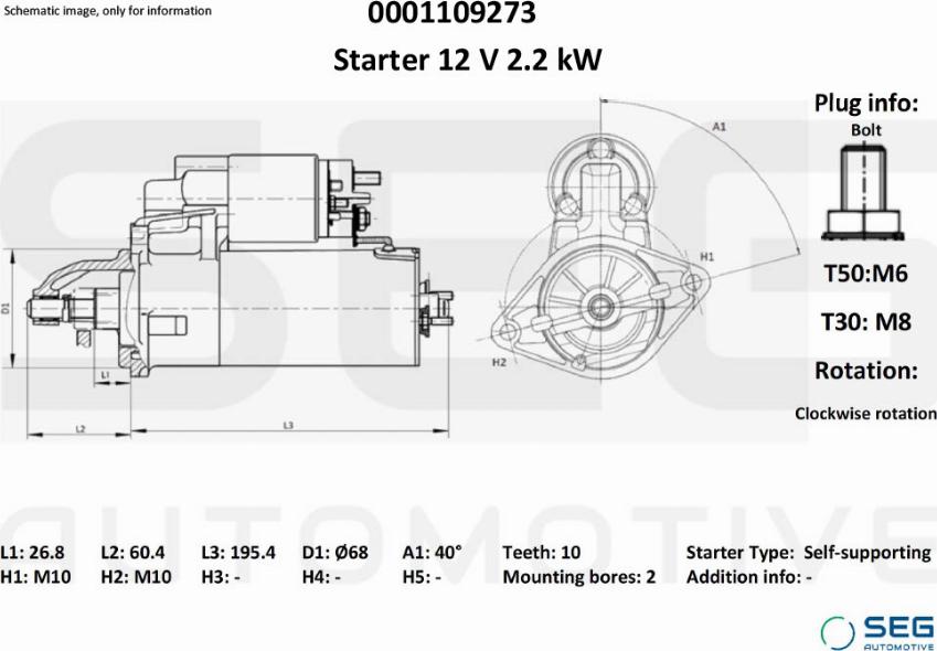 SEG AUTOMOTIVE 0001109273 - Démarreur cwaw.fr