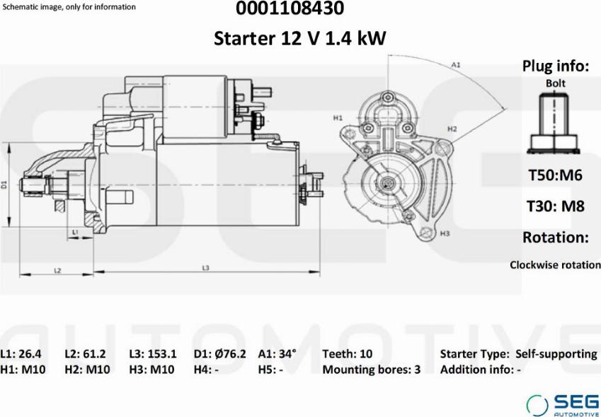 SEG AUTOMOTIVE 0001108430 - Démarreur cwaw.fr