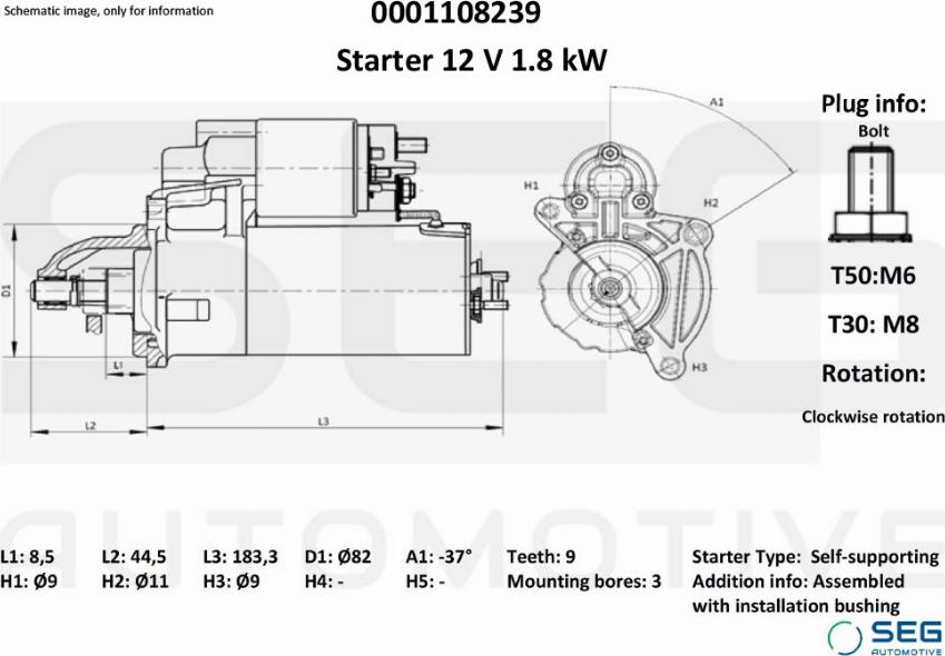 SEG AUTOMOTIVE 0001108239 - Démarreur cwaw.fr