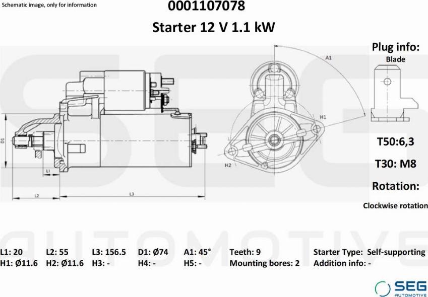 SEG AUTOMOTIVE 0001107078 - Démarreur cwaw.fr