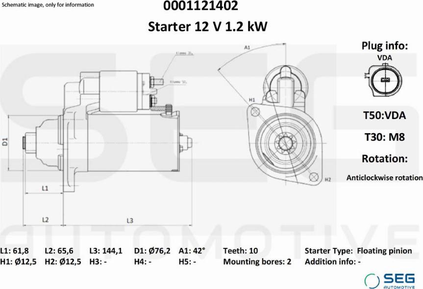 SEG AUTOMOTIVE 0001121402 - Démarreur cwaw.fr