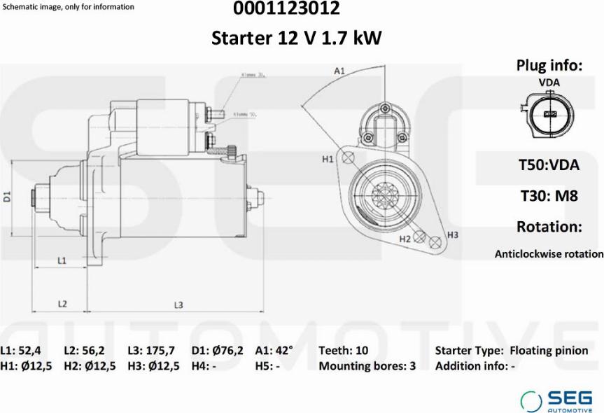 SEG AUTOMOTIVE 0001123012 - Démarreur cwaw.fr