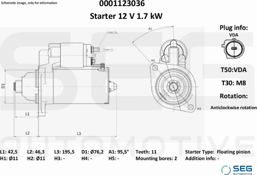 SEG AUTOMOTIVE 0001123036 - Démarreur cwaw.fr