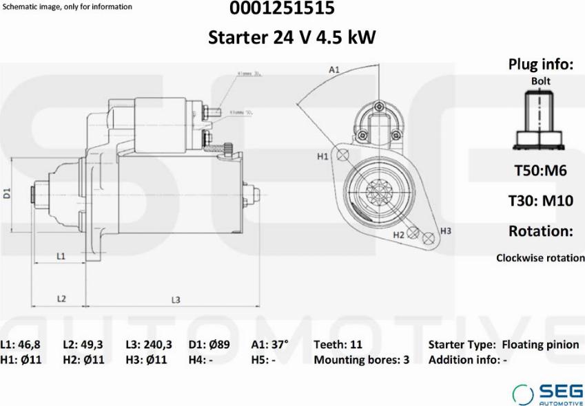 SEG AUTOMOTIVE 0001251515 - Démarreur cwaw.fr