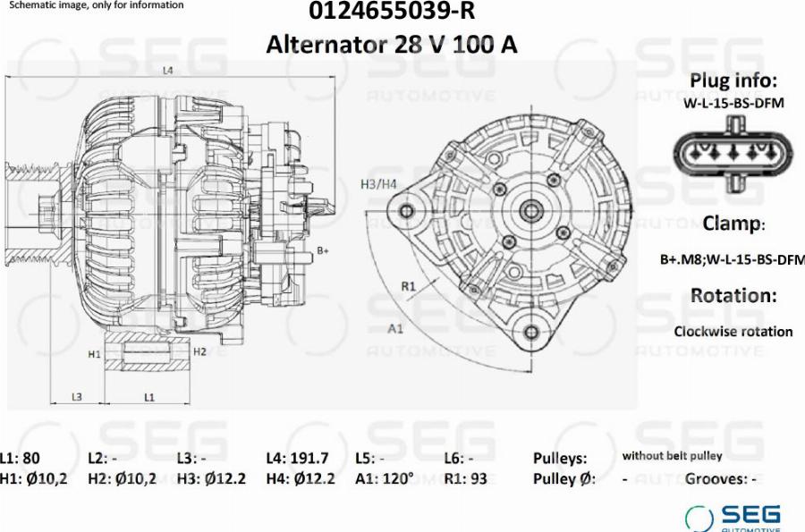 SEG AUTOMOTIVE 0124655039-R - Alternateur cwaw.fr