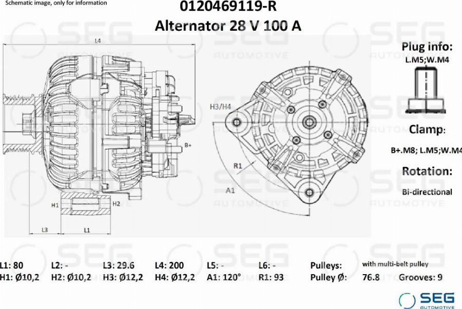 SEG AUTOMOTIVE 0120469119-R - Alternateur cwaw.fr