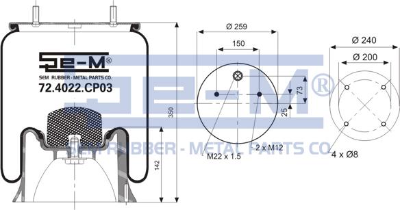 Sem Lastik 72.4022.CP03 - Ressort pneumatique, suspension pneumatique cwaw.fr