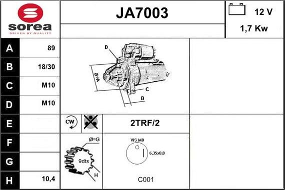 Sera JA7003 - Démarreur cwaw.fr