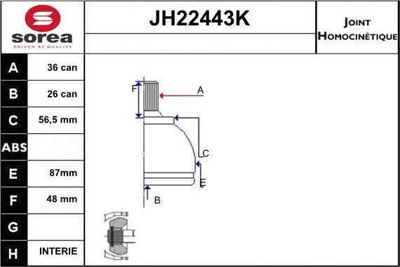 Sera JH22443K - Jeu de joints, arbre de transmission cwaw.fr