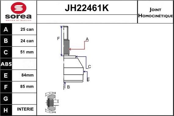 Sera JH22461K - Jeu de joints, arbre de transmission cwaw.fr