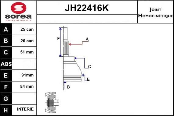 Sera JH22416K - Jeu de joints, arbre de transmission cwaw.fr