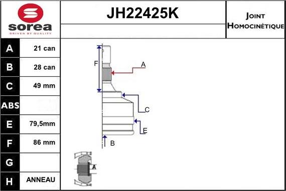 Sera JH22425K - Jeu de joints, arbre de transmission cwaw.fr