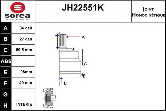 Sera JH22551K - Jeu de joints, arbre de transmission cwaw.fr