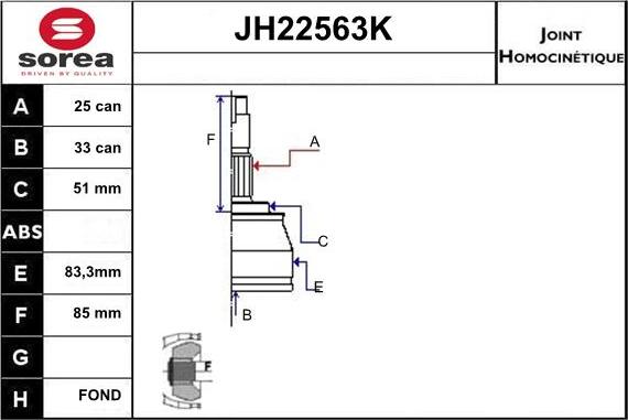 Sera JH22563K - Jeu de joints, arbre de transmission cwaw.fr