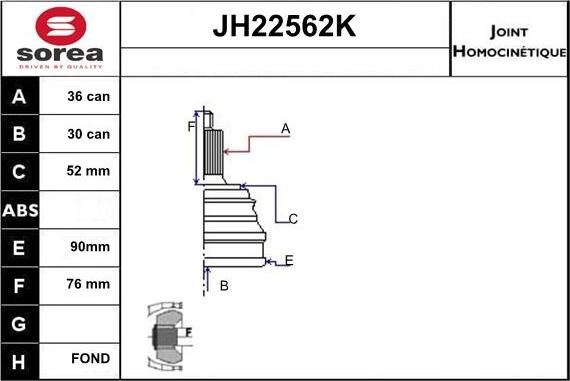 Sera JH22562K - Jeu de joints, arbre de transmission cwaw.fr