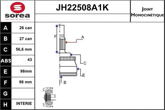 Sera JH22508A1K - Jeu de joints, arbre de transmission cwaw.fr