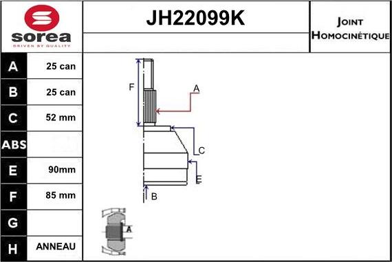 Sera JH22099K - Jeu de joints, arbre de transmission cwaw.fr