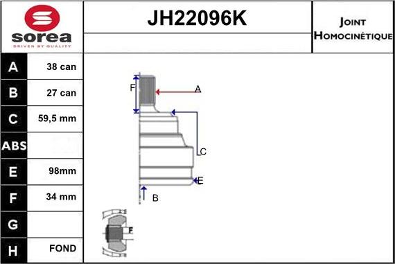 Sera JH22096K - Jeu de joints, arbre de transmission cwaw.fr