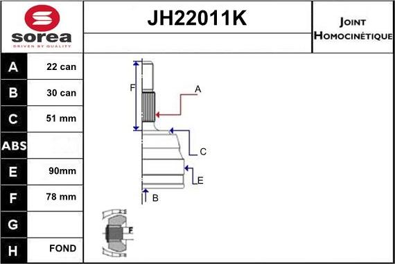 Sera JH22011K - Jeu de joints, arbre de transmission cwaw.fr