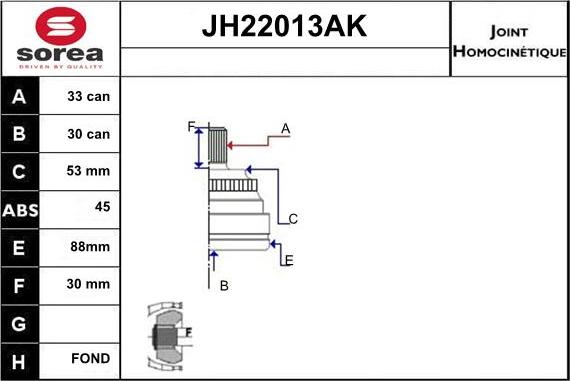 Sera JH22013AK - Jeu de joints, arbre de transmission cwaw.fr