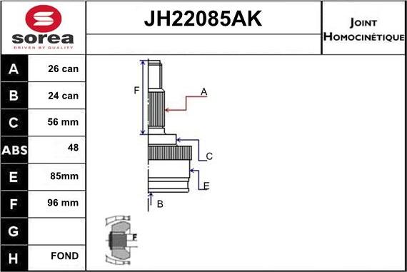 Sera JH22085AK - Jeu de joints, arbre de transmission cwaw.fr