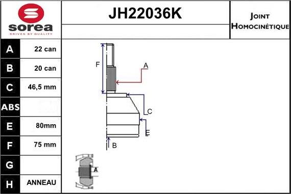 Sera JH22036K - Jeu de joints, arbre de transmission cwaw.fr