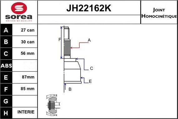 Sera JH22162K - Jeu de joints, arbre de transmission cwaw.fr