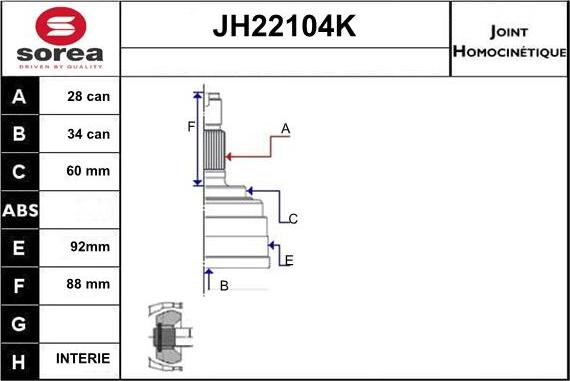 Sera JH22104K - Jeu de joints, arbre de transmission cwaw.fr