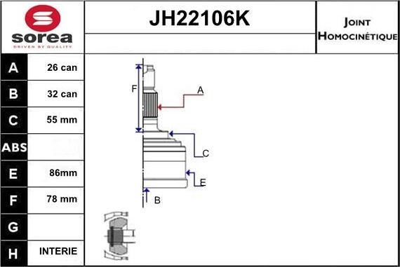 Sera JH22106K - Jeu de joints, arbre de transmission cwaw.fr