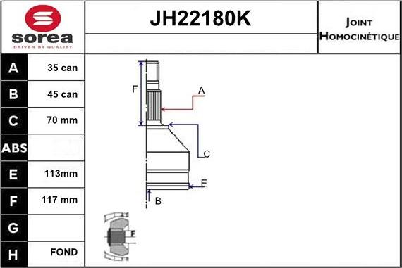 Sera JH22180K - Jeu de joints, arbre de transmission cwaw.fr