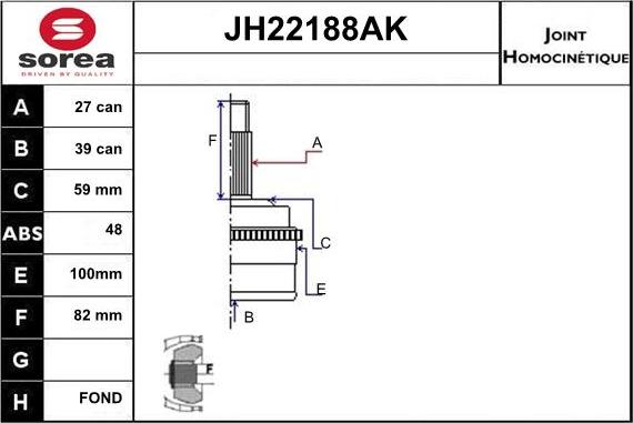 Sera JH22188AK - Jeu de joints, arbre de transmission cwaw.fr