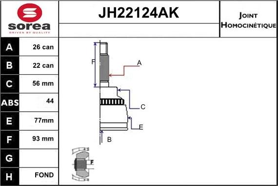 Sera JH22124AK - Jeu de joints, arbre de transmission cwaw.fr