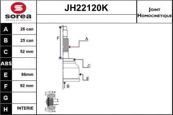 Sera JH22120K - Jeu de joints, arbre de transmission cwaw.fr