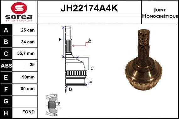 Sera JH22174A4K - Jeu de joints, arbre de transmission cwaw.fr