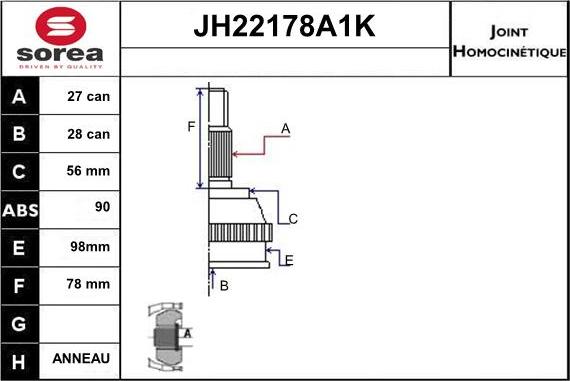 Sera JH22178A1K - Jeu de joints, arbre de transmission cwaw.fr