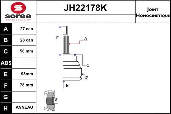 Sera JH22178K - Jeu de joints, arbre de transmission cwaw.fr