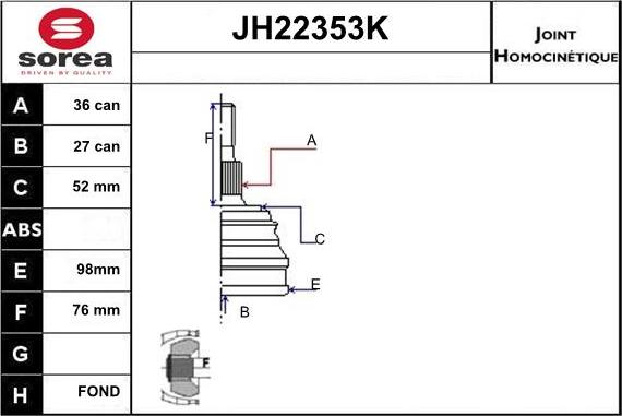 Sera JH22353K - Jeu de joints, arbre de transmission cwaw.fr