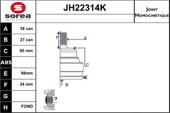 Sera JH22314K - Jeu de joints, arbre de transmission cwaw.fr