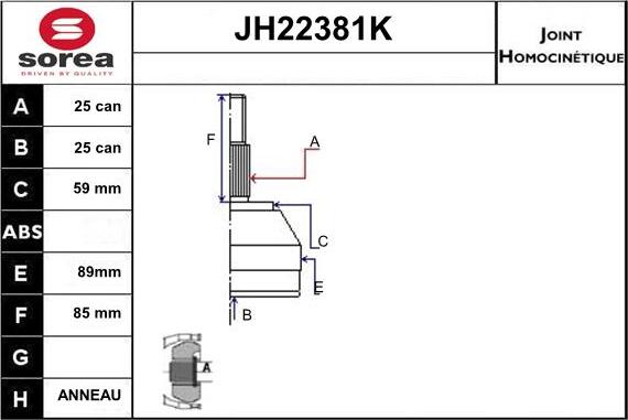 Sera JH22381K - Jeu de joints, arbre de transmission cwaw.fr