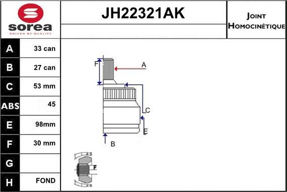 Sera JH22321AK - Jeu de joints, arbre de transmission cwaw.fr