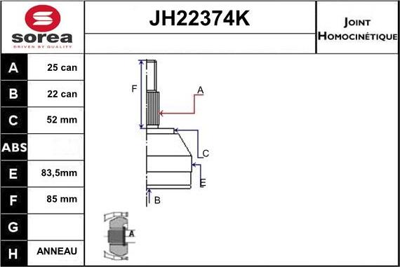 Sera JH22374K - Jeu de joints, arbre de transmission cwaw.fr