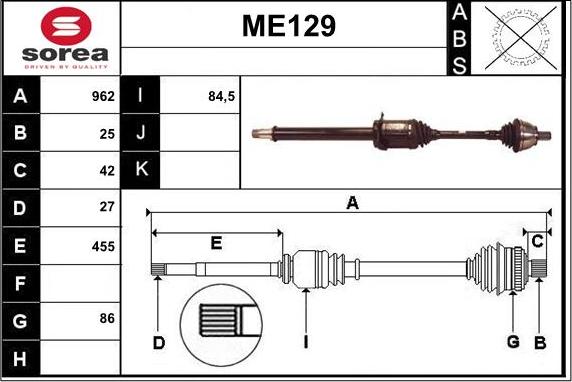 Sera ME129 - Arbre de transmission cwaw.fr