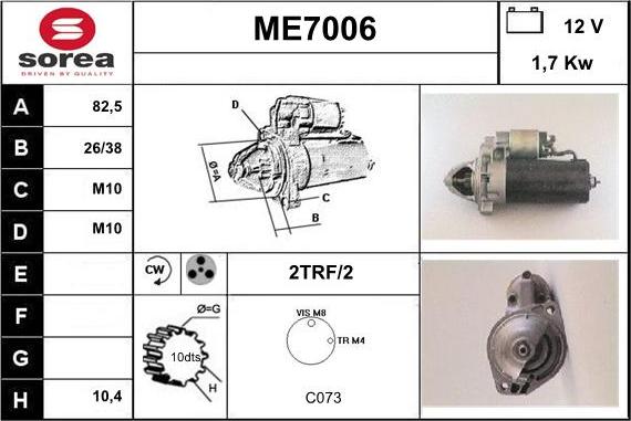 Sera ME7006 - Démarreur cwaw.fr