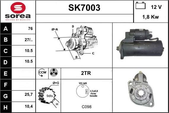 Sera SK7003 - Démarreur cwaw.fr