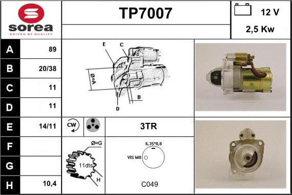 Sera TP7007 - Démarreur cwaw.fr